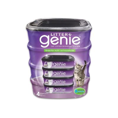 Litter Genie Refill Bags (4-Pack) | Multi-Layers of Odor-Barrier Technology | 1 Square Refill Cartridge Lasts Up to 2 Months Per Cat